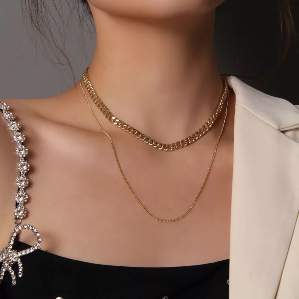 New 18K Gold Vermeil Sterling Silver 925 Layered Cuban Link adjustable Necklace